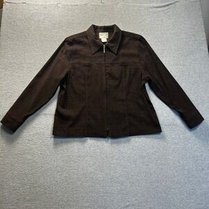 Western Ranch Zip Front Jacket Petite Large Brown Country Wear Casuals Fit